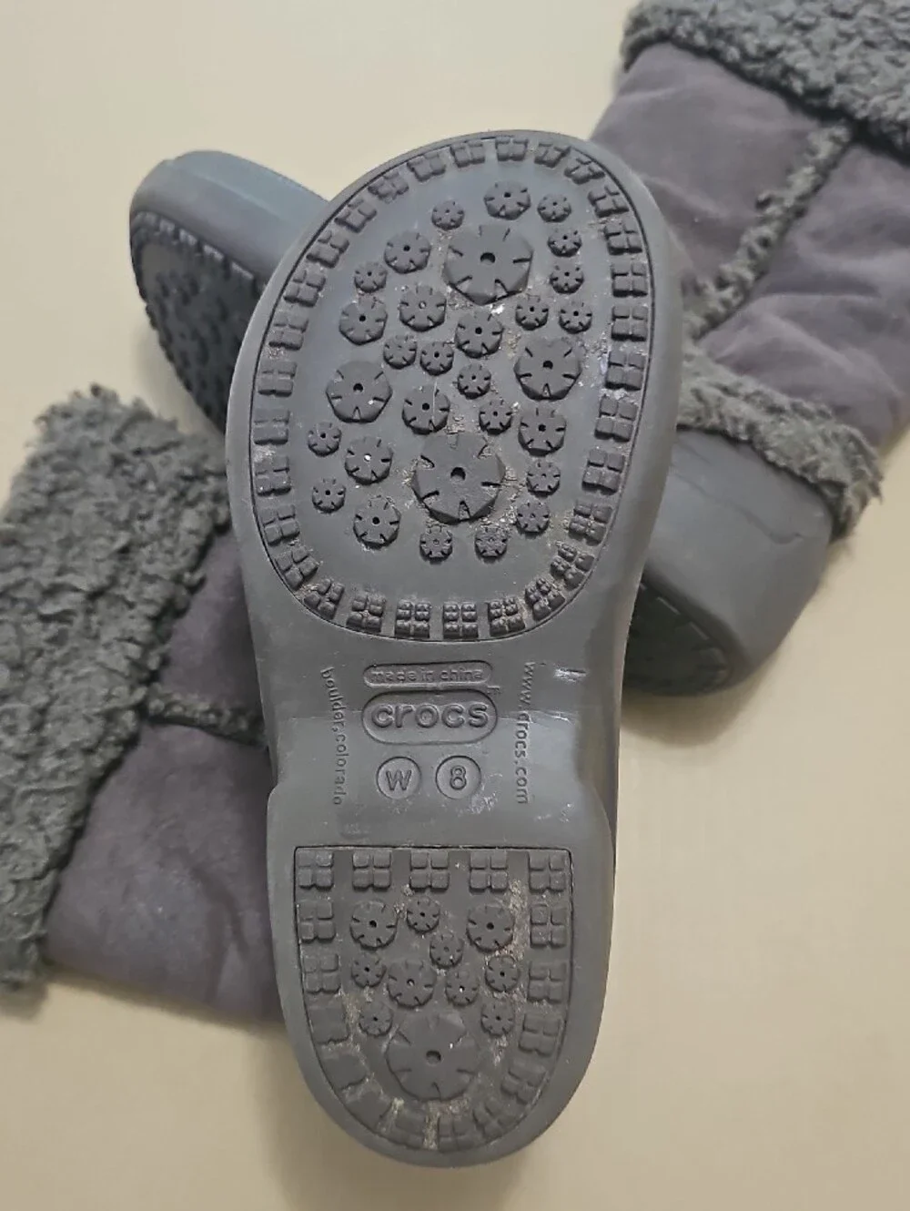 CROCS Gray Plush-lined Boot Slippers